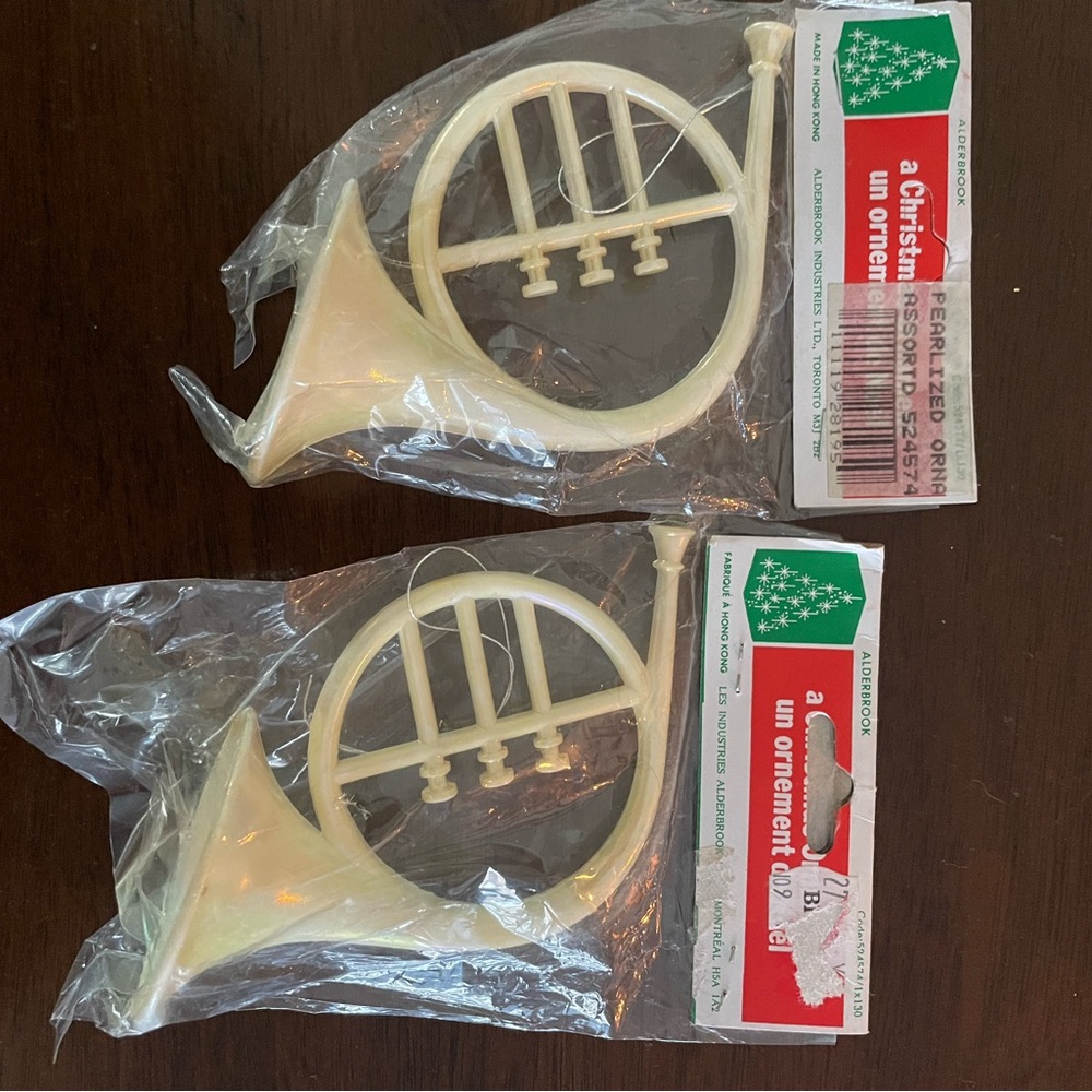 Vintage Cream Christmas Horn Ornaments